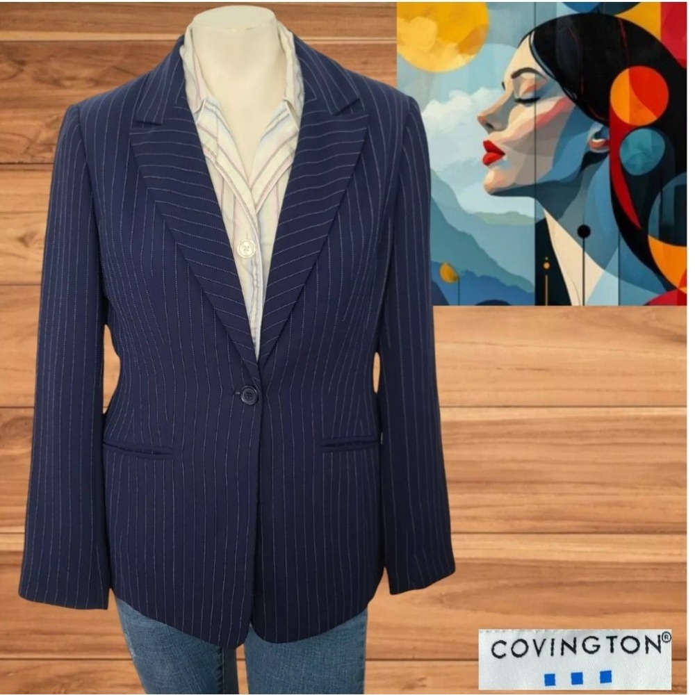 Covington Womens Blazer Black Stripe Sz 6